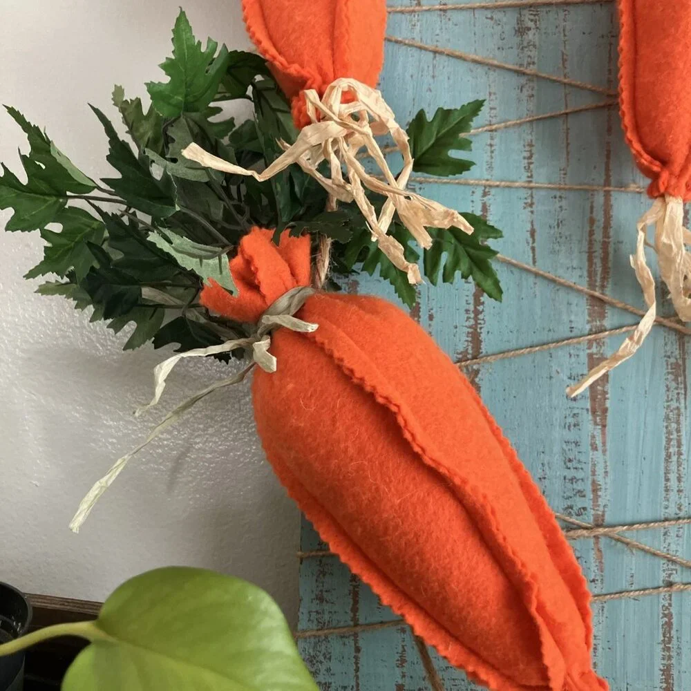 Vintage Handmade Felt Carrot Easter Garland Plush